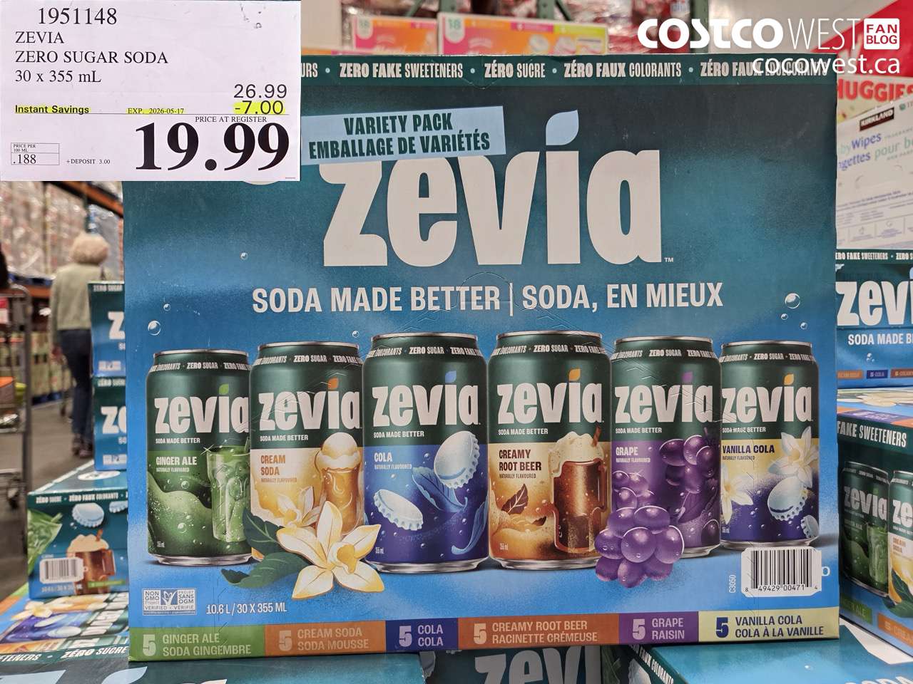 1951148 ZEVIA ZERO SUGAR SODA 30 X 355 ML ($7.00 INSTANT SAVINGS EXPIRES ON 2026-05-17) $19.99