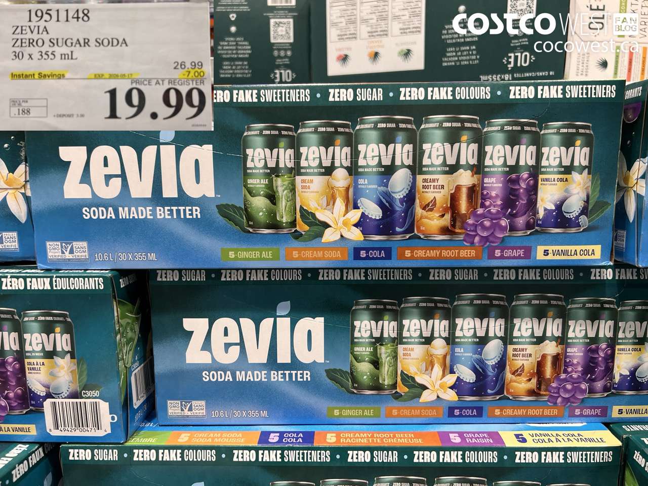 1951148 ZEVIA ZERO SUGAR SODA 30 X 355 ML ($7.00 INSTANT SAVINGS EXPIRES ON 2026-05-17) $19.99