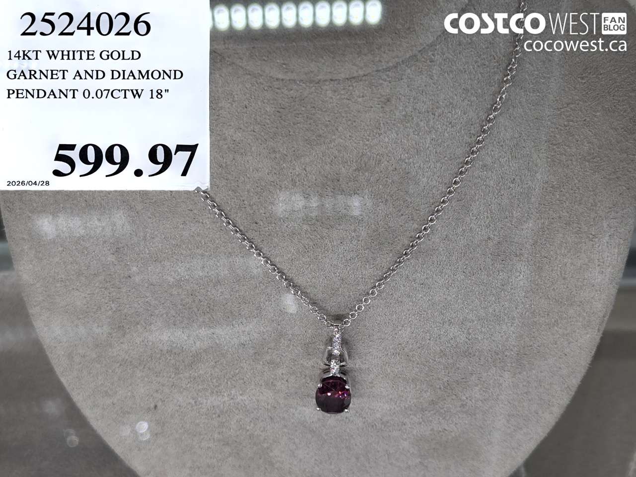 2524026 14KT WHITE GOLD GARNET AND DIAMOND PENDANT 0.07CTW 18