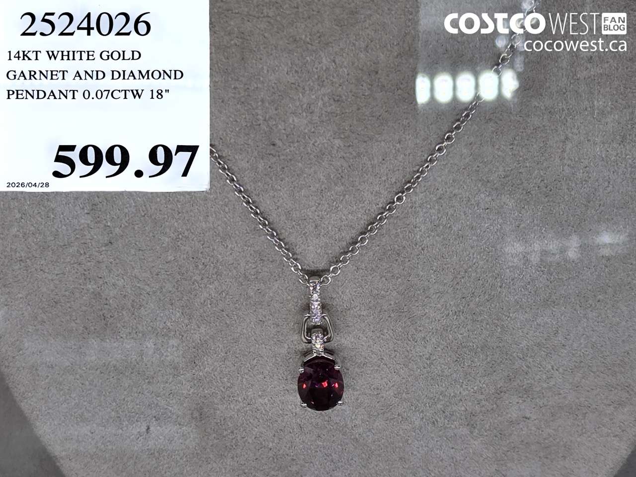 2524026 14KT WHITE GOLD GARNET AND DIAMOND PENDANT 0.07CTW 18