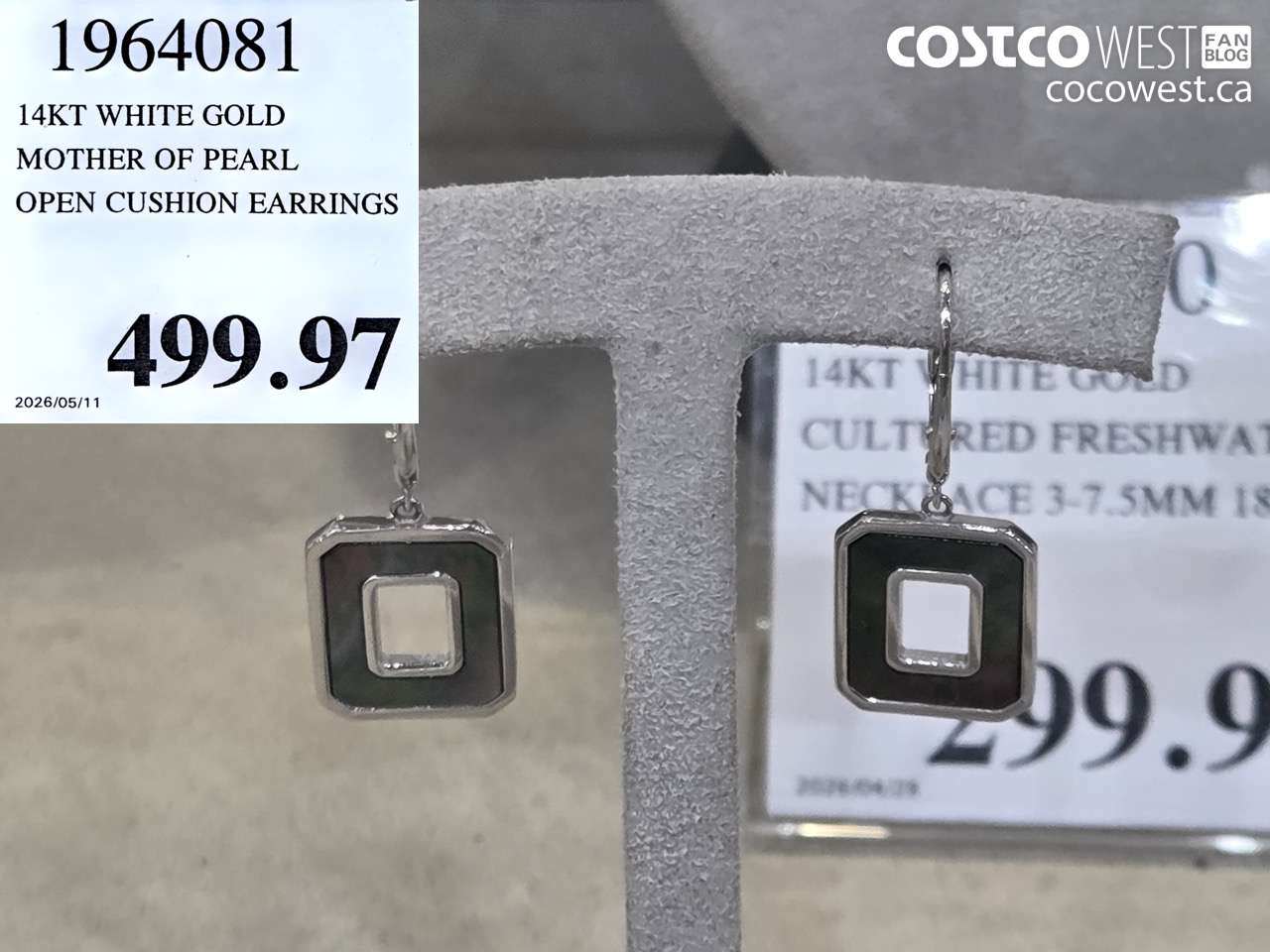 1964081 14KT WHITE GOLD MOTHER OF PEARL OPEN CUSHION EARRINGS $499.97