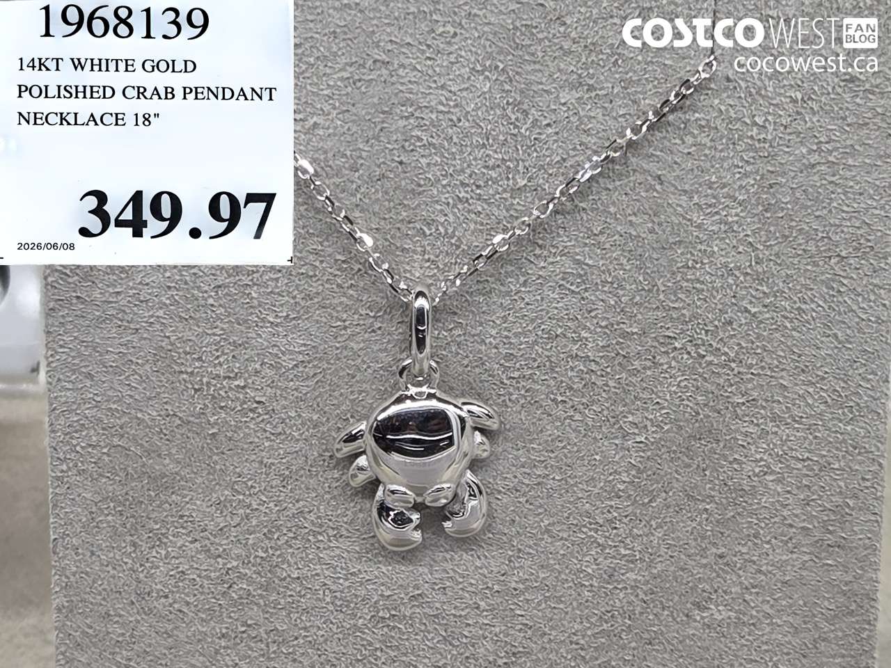 1968139 14KT WHITE GOLD POLISHED CRAB PENDANT NECKLACE 18