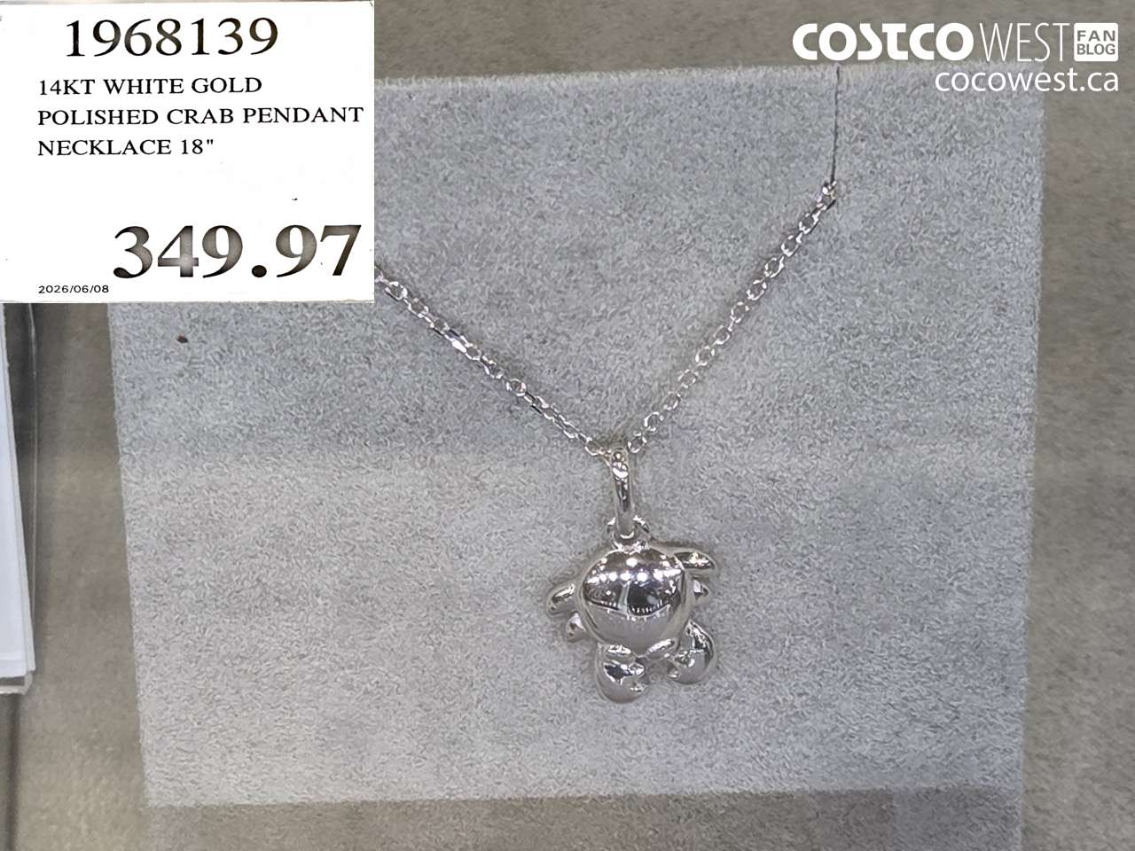 1968139 14KT WHITE GOLD POLISHED CRAB PENDANT NECKLACE 18