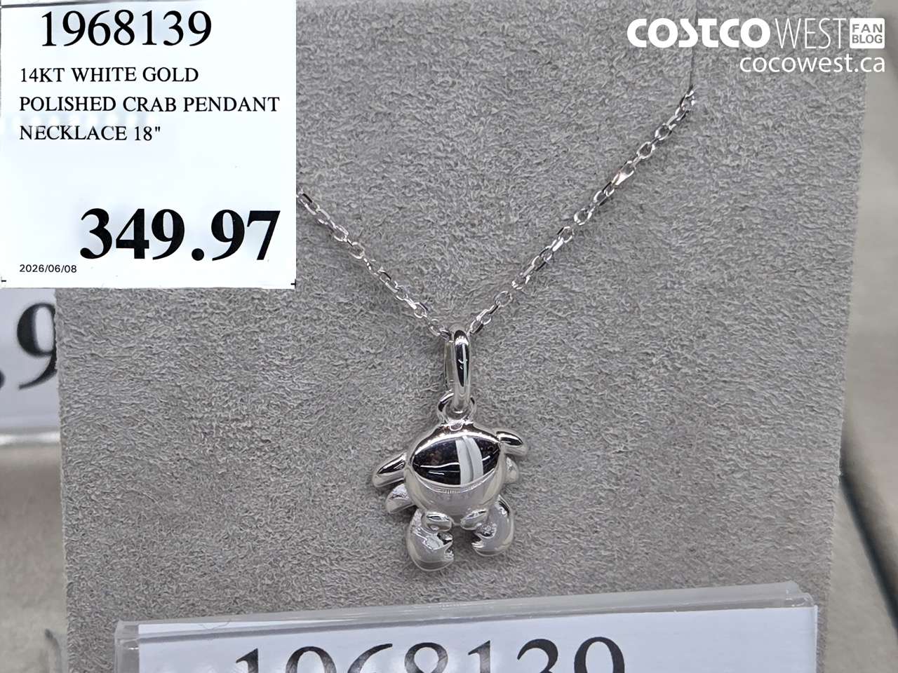 1968139 14KT WHITE GOLD POLISHED CRAB PENDANT NECKLACE 18