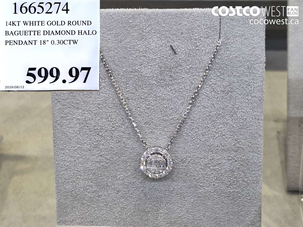1665274 14KT WHITE GOLD ROUND BAGUETTE DIAMOND HALO PENDANT 18