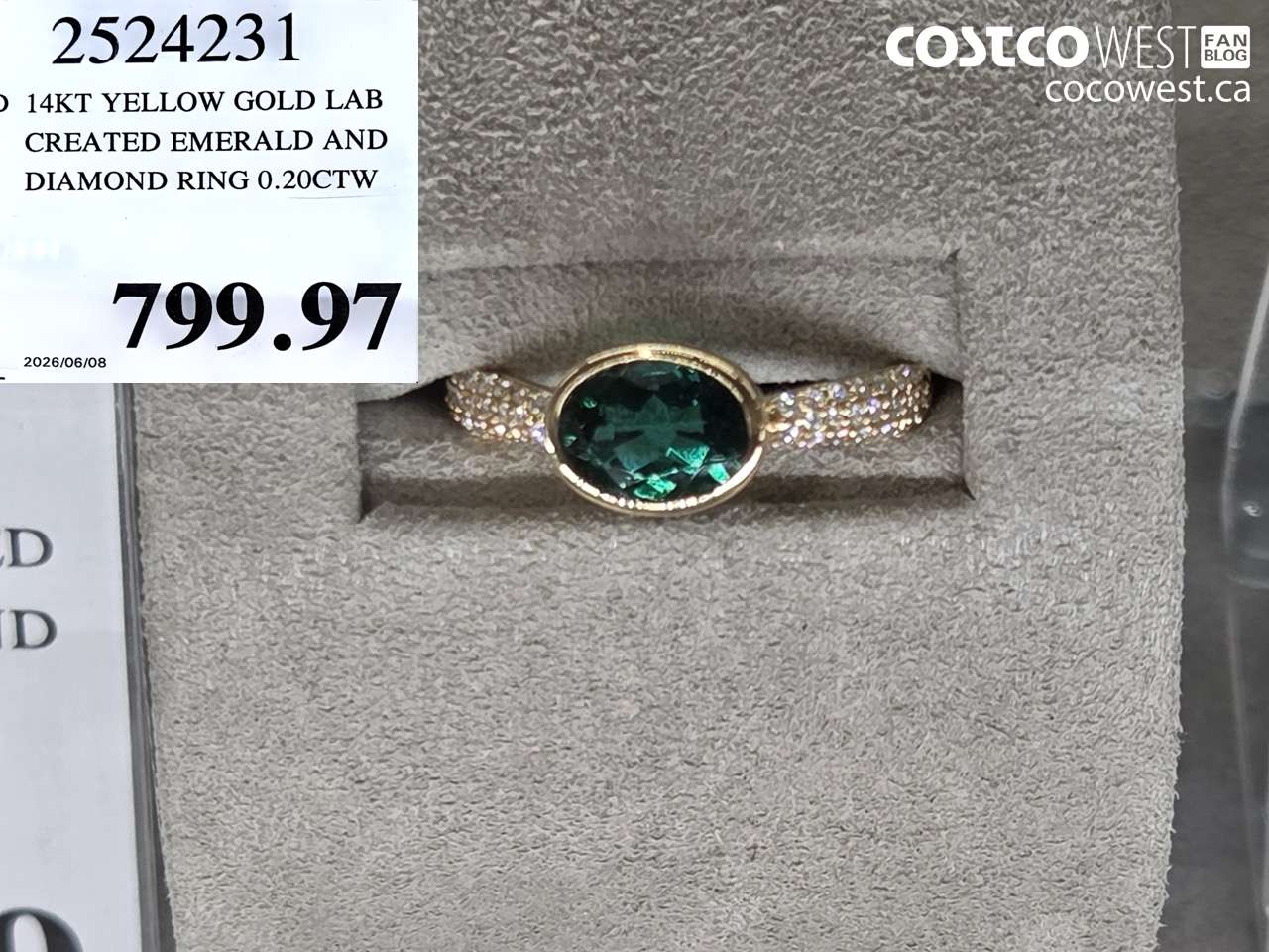 2524231 14KT YELLOW GOLD LAB CREATED EMERALD AND DIAMOND RING 0.20CTW $799.97