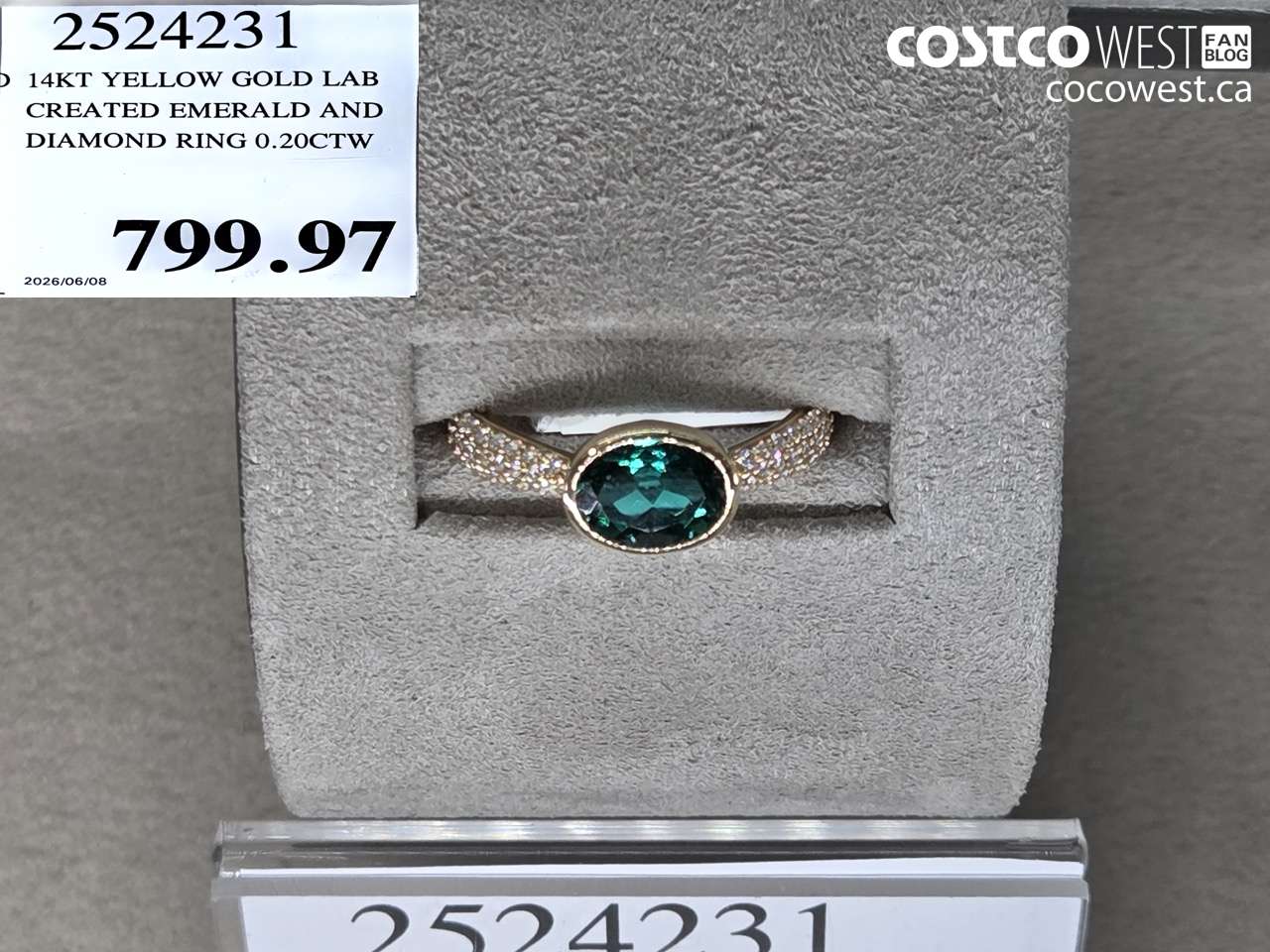 2524231 14KT YELLOW GOLD LAB CREATED EMERALD AND DIAMOND RING 0.20CTW $799.97