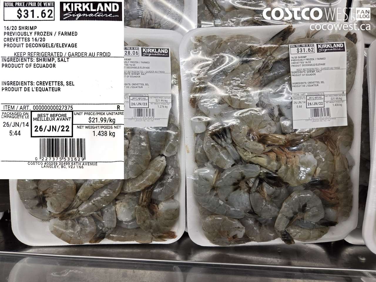 27375 16/20 SHRIMP PREVIOUSLY FROZEN / FARMED $21.99