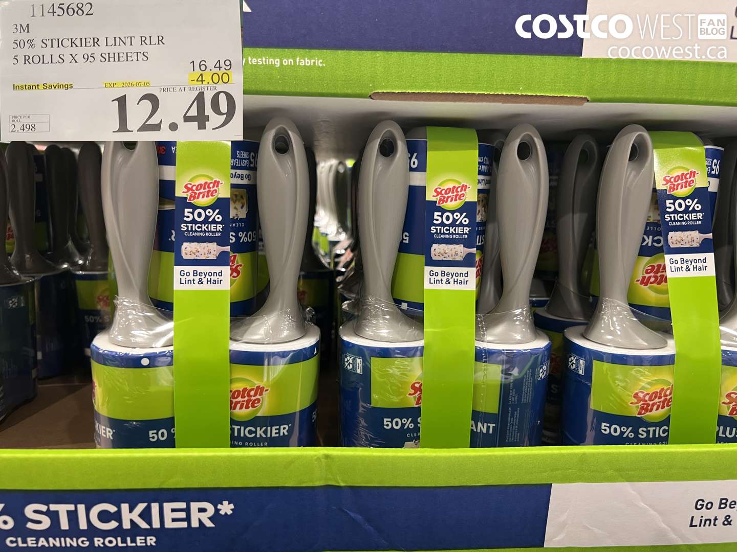 1145682 3M 50% STICKIER LINT RLR 5 ROLLS X 95 SHEETS ($4.00 INSTANT SAVINGS EXPIRES ON 2026-07-05) $12.49