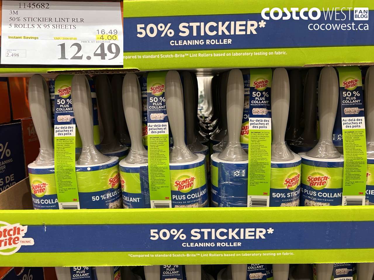 1145682 3M 50% STICKIER LINT RLR 5 ROLLS X 95 SHEETS ($4.00 INSTANT SAVINGS EXPIRES ON 2026-07-05) $12.49