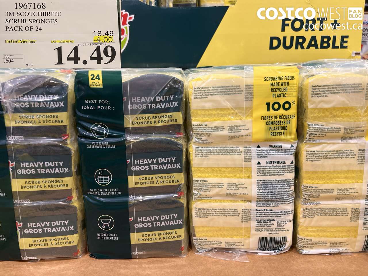 1967168 3M SCOTCHBRITE SCRUB SPONGES PACK OF 24 ($4.00 INSTANT SAVINGS EXPIRES ON 2026-06-07) $14.49