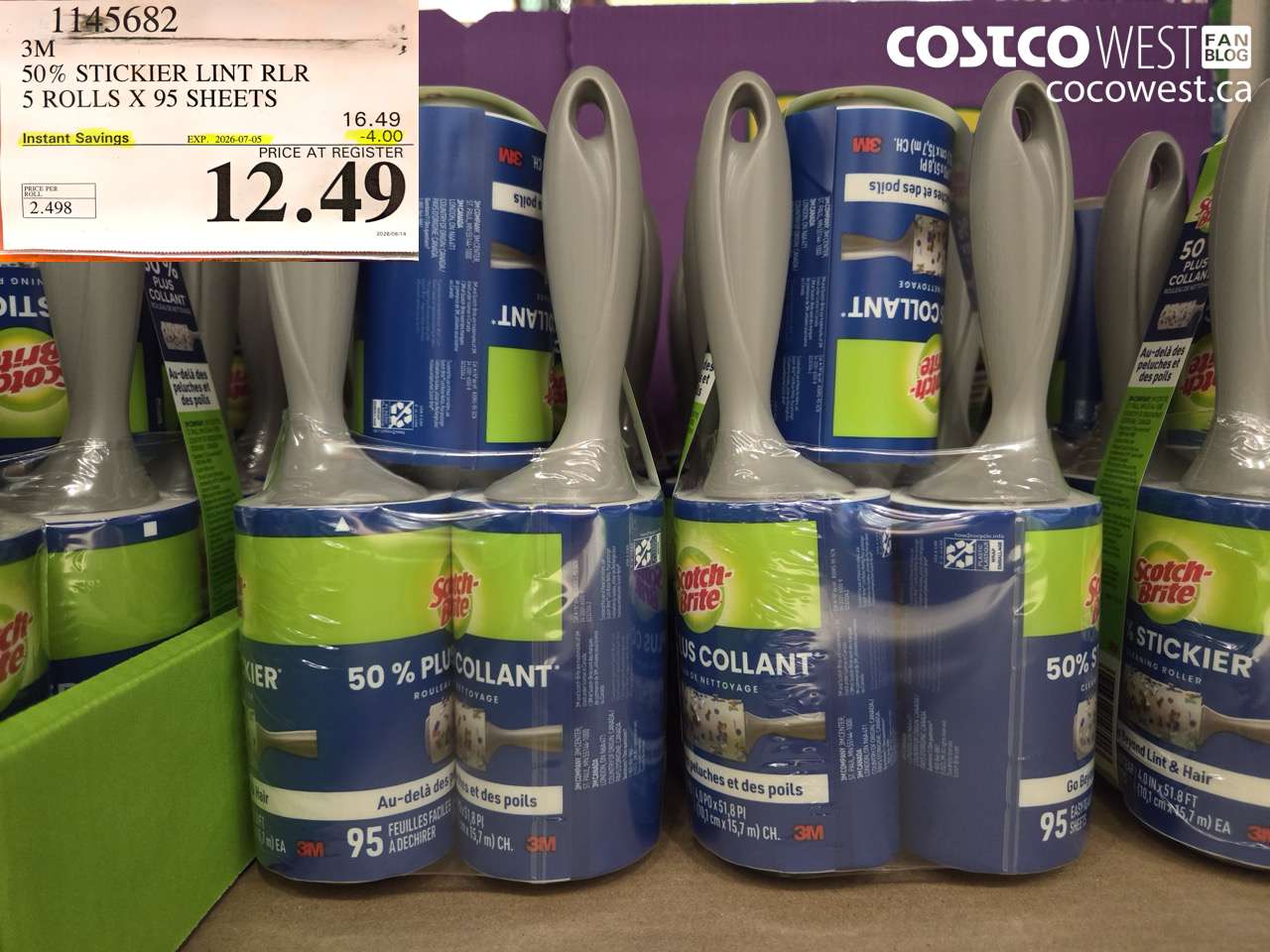 1145682 3M STICKIER LINT RLR 5 ROLLS X 95 SHEETS ($4.00 INSTANT SAVINGS EXPIRES ON 2026-07-05) $12.49