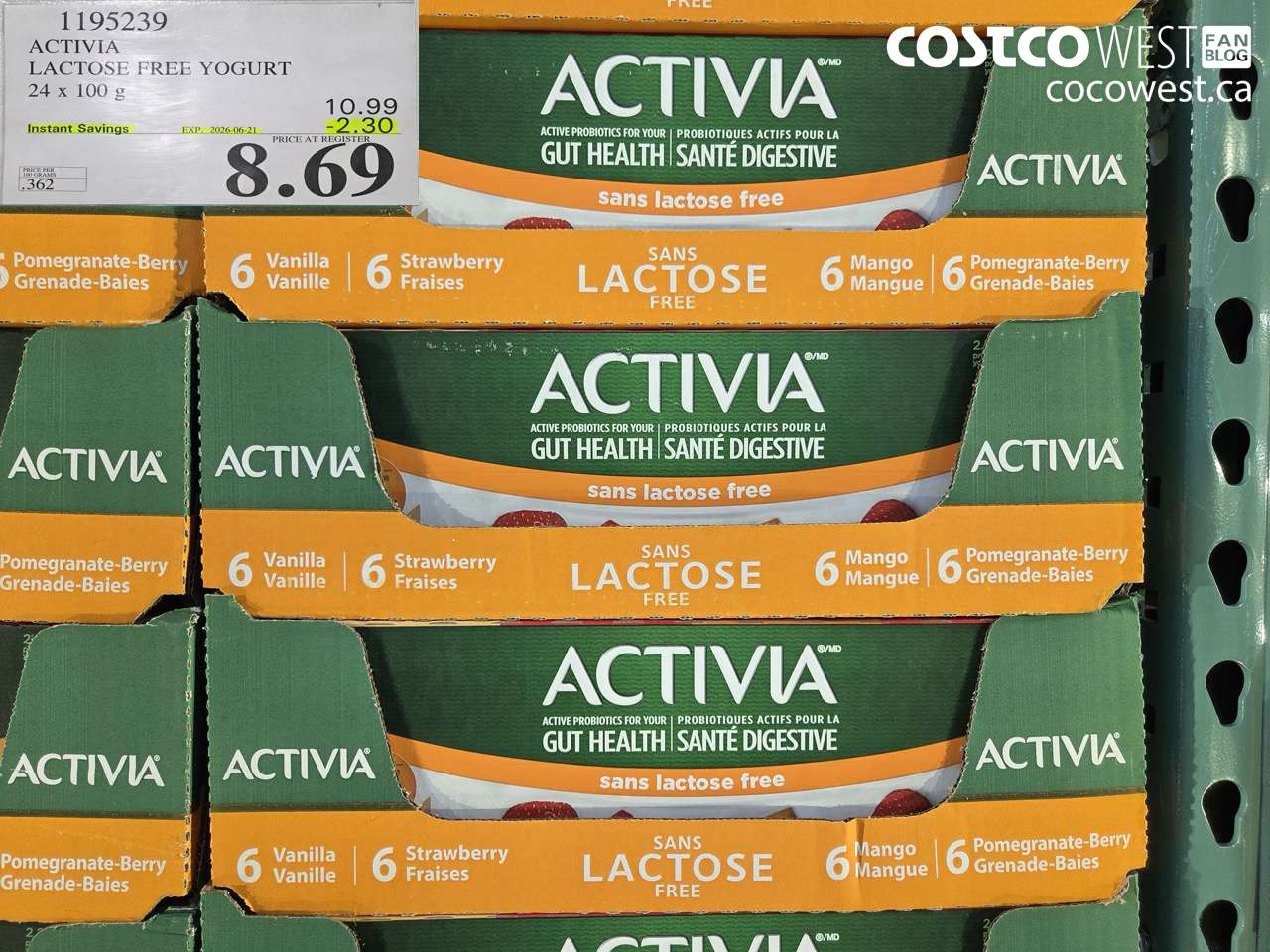 1195239 ACTIVIA LACTOSE FREE YOGURT 24 X 100 G ($2.30 INSTANT SAVINGS EXPIRES ON 2026-06-21) $8.69