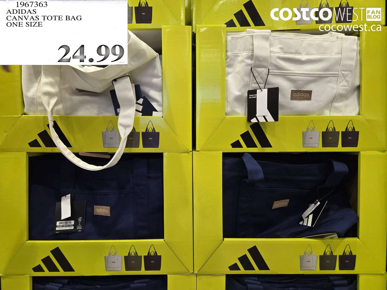 1967363 ADIDAS CANVAS TOTE BAG ONE SIZE $24.99