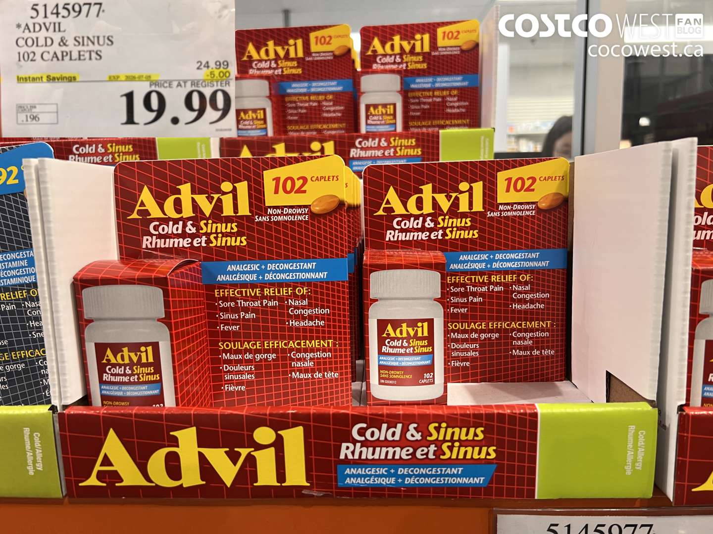 5145977 ADVIL COLD & SINUS 102 CAPLETS ($5.00 INSTANT SAVINGS EXPIRES ON 2025-07-05) $19.99