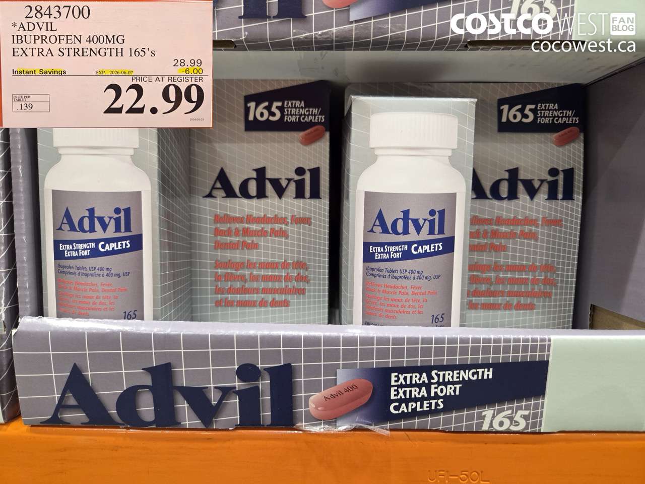 2843700 ADVIL IBUPROFEN 400MG EXTRA STRENGTH 165'S ($6.00 INSTANT SAVINGS EXPIRES ON 2026-06-07) $22.99