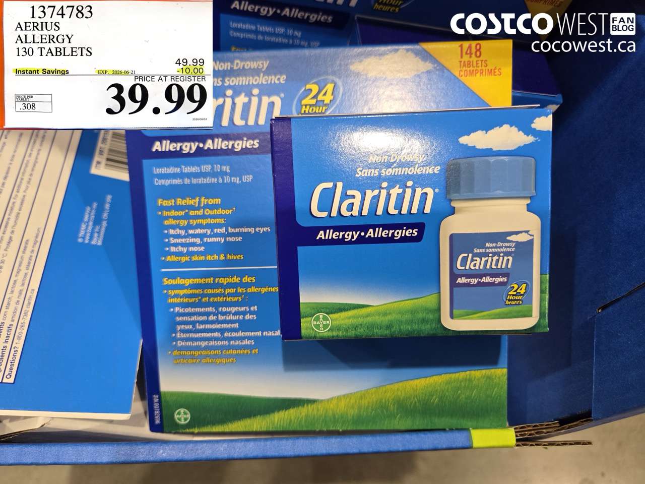 1374783 AERIUS ALLERGY 130 TABLETS ($10.00 INSTANT SAVINGS EXPIRES ON 2026-06-21) $39.99