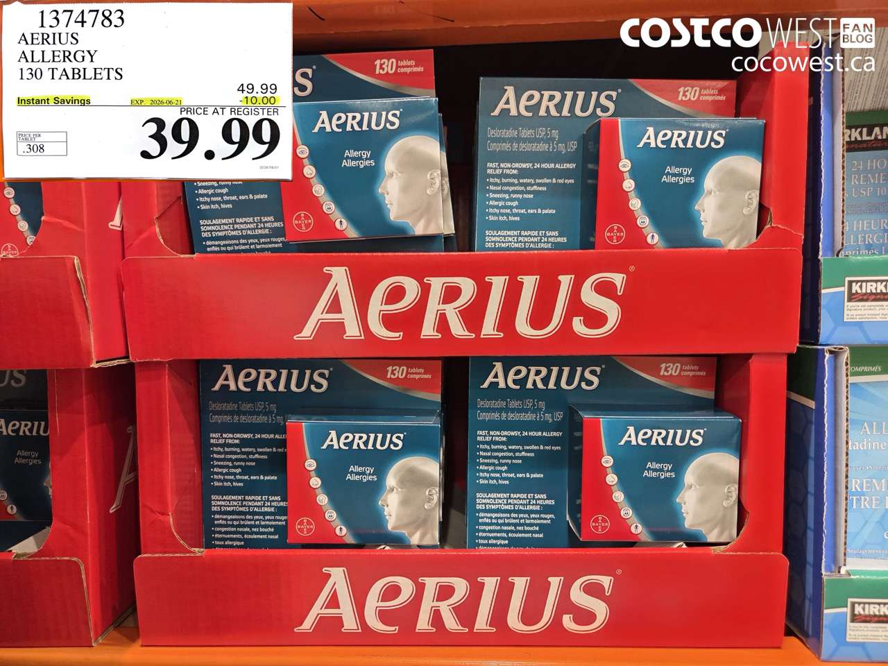 1374783 AERIUS ALLERGY 130 TABLETS ($10.00 INSTANT SAVINGS EXPIRES ON 2026-06-21) $39.99