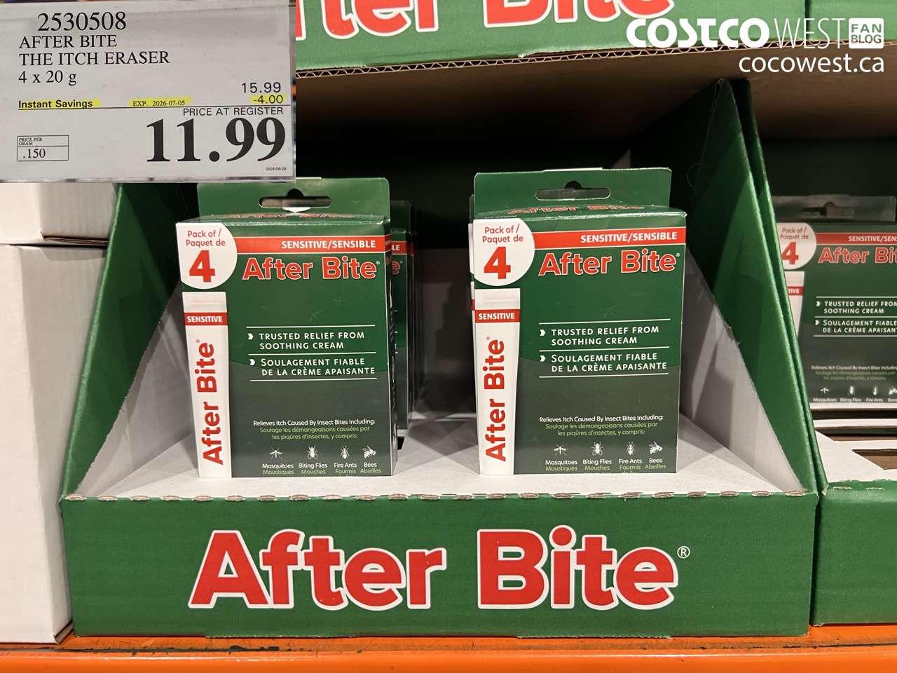 2530508 AFTER BITE THE ITCH ERASER 4 X 20 G ($4.00 INSTANT SAVINGS EXPIRES ON 2026-07-05) $11.99