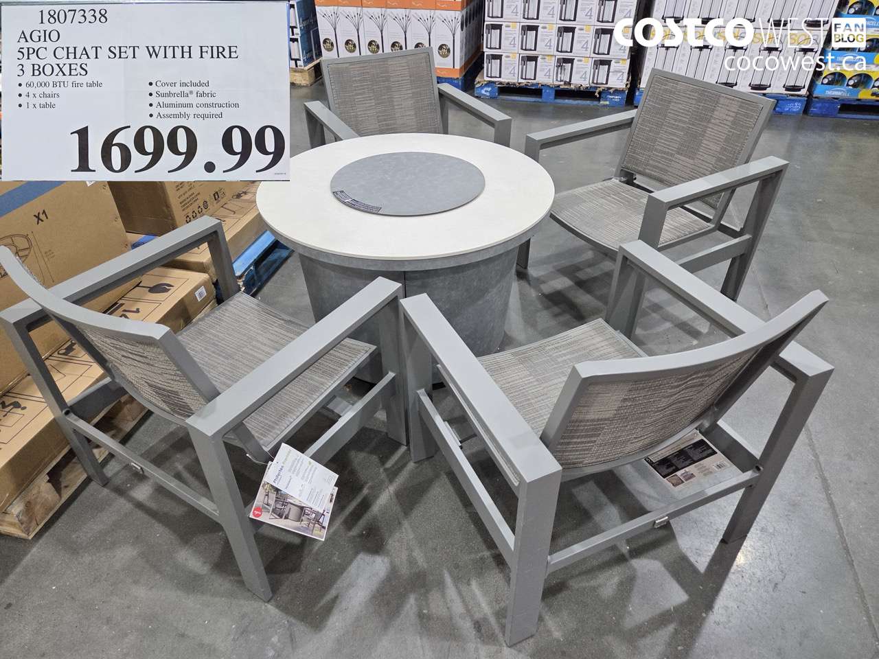 1807338 AGIO 5PC CHAT SET WITH FIRE 3 BOXES $1699.99