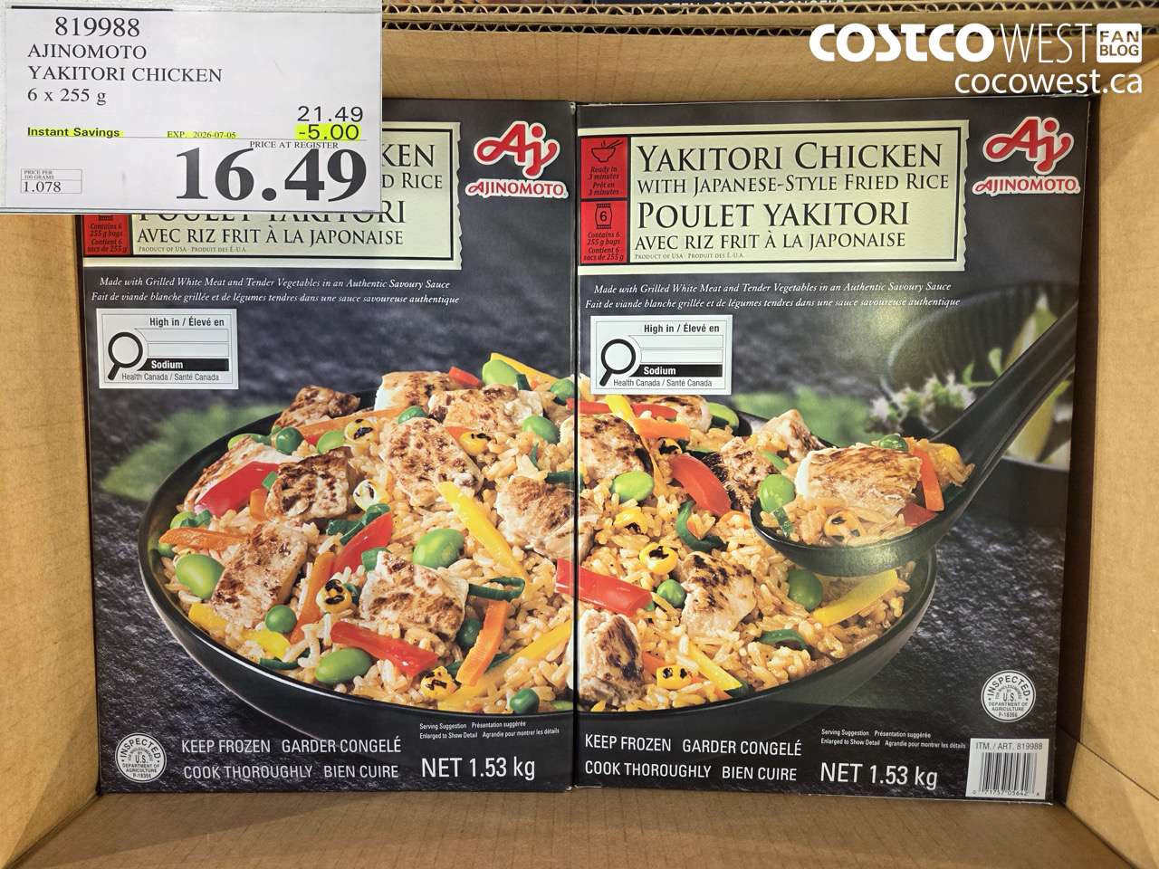 819988 AJINOMOTO YAKITORI CHICKEN 6 X 255 G ($5.00 INSTANT SAVINGS EXPIRES ON 2026-07-05) $16.49