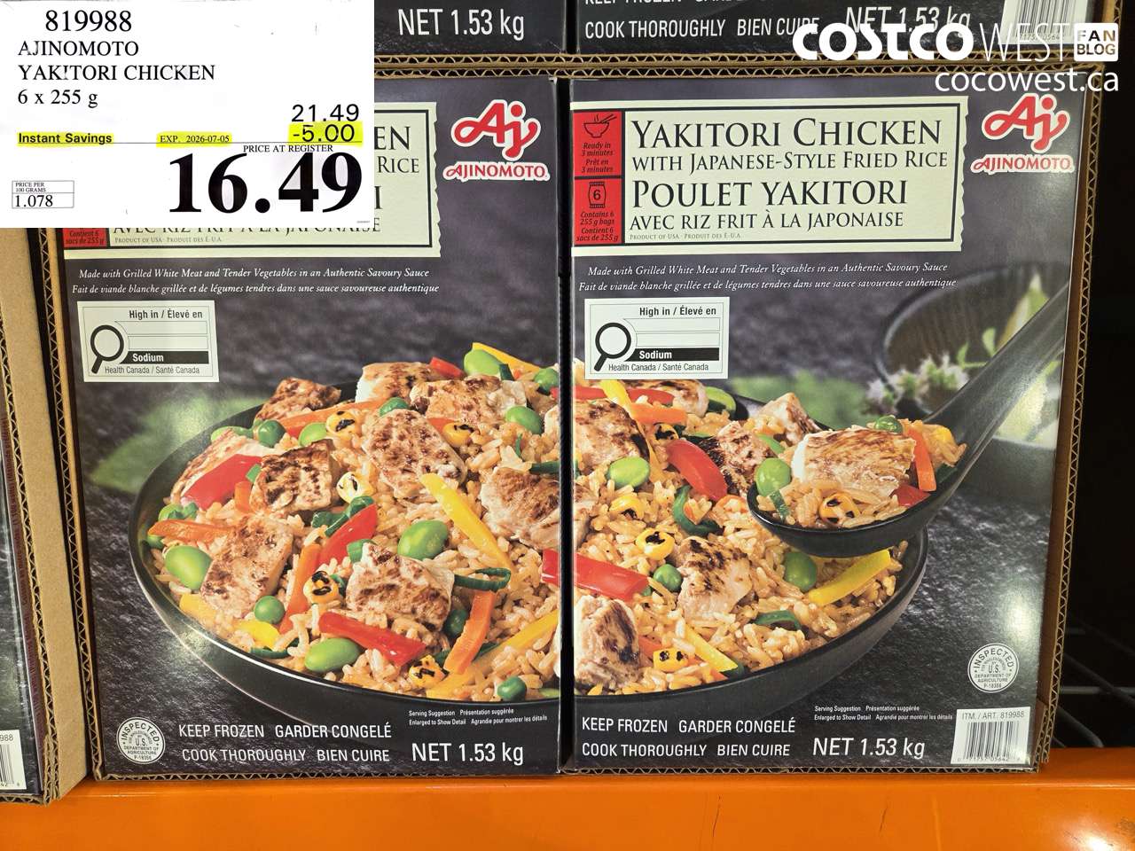 819988 AJINOMOTO YAKITORI CHICKEN 6 X 255 G ($5.00 INSTANT SAVINGS EXPIRES ON 2026-07-05) $16.49