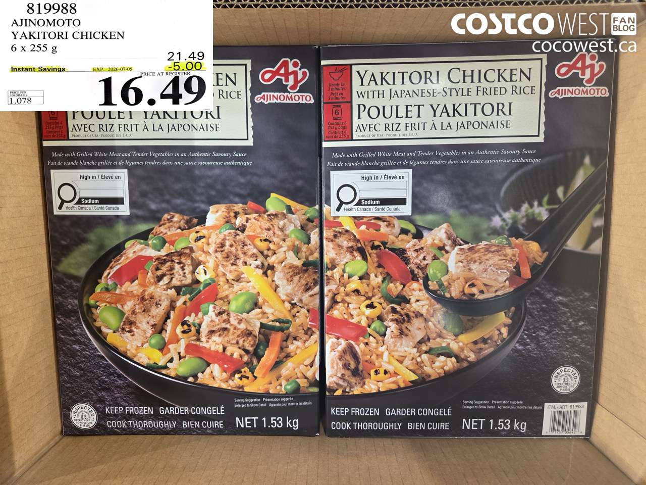 819988 AJINOMOTO YAKITORI CHICKEN 6 X 255 G ($5.00 INSTANT SAVINGS EXPIRES ON 2026-07-05) $16.49
