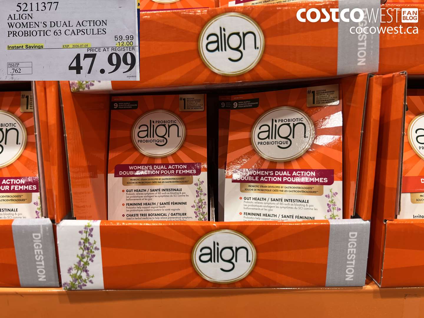 5211377 ALIGN WOMEN'S DUAL ACTION PROBIOTIC 63 CAPSULES ($12.00 INSTANT SAVINGS EXPIRES ON 2026-07-05) $47.99