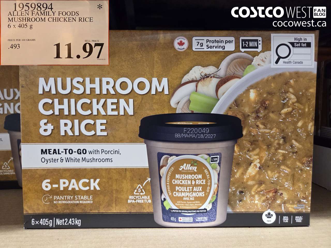 1959894 ALLEN FAMILY FOODS MUSHROOM CHICKEN RICE 6 X 405 G $11.97