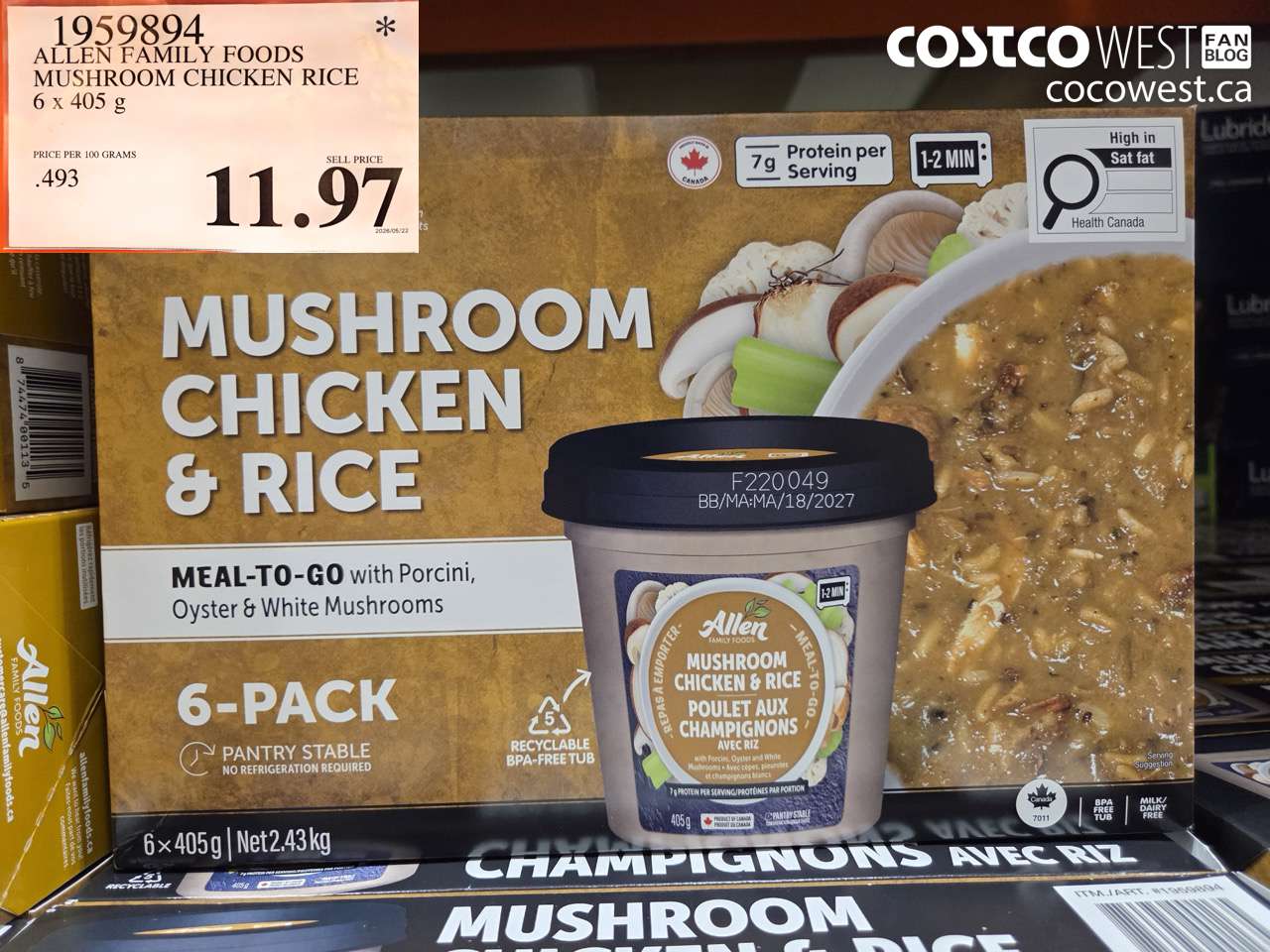 1959894 ALLEN FAMILY FOODS MUSHROOM CHICKEN RICE 6 X 405 G $11.97