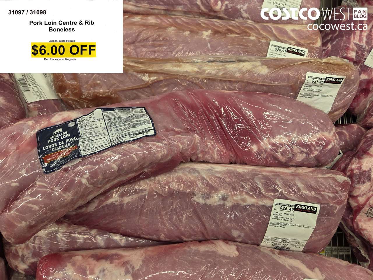 31097 (ALSO 31098) PORK LOIN CENTRE & RIB BONELESS ($6.00 INSTANT SAVINGS)