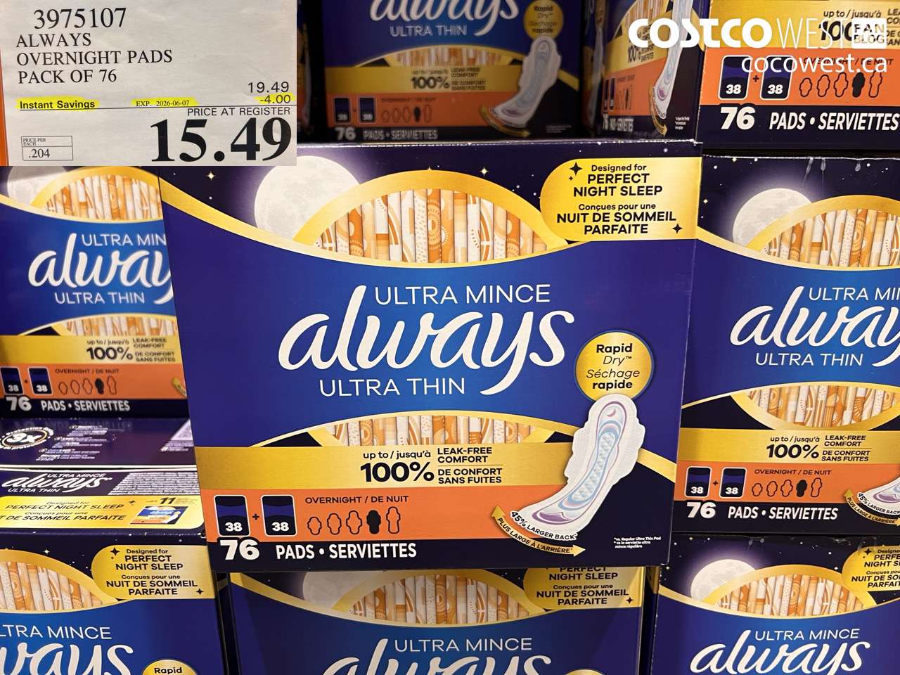 3975107 ALWAYS OVERNIGHT PADS PACK OF 76 ($4.00 INSTANT SAVINGS EXPIRES ON 2026-06-07) $15.49