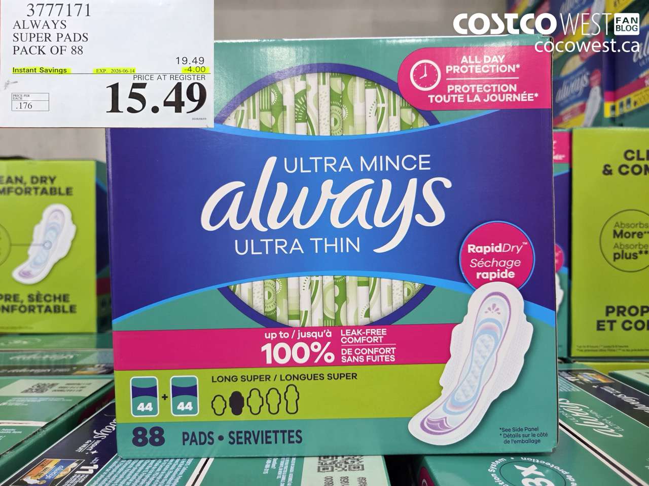 3777171 ALWAYS SUPER PADS PACK OF 88 ($4.00 INSTANT SAVINGS EXPIRES ON 2026-06-14) $15.49