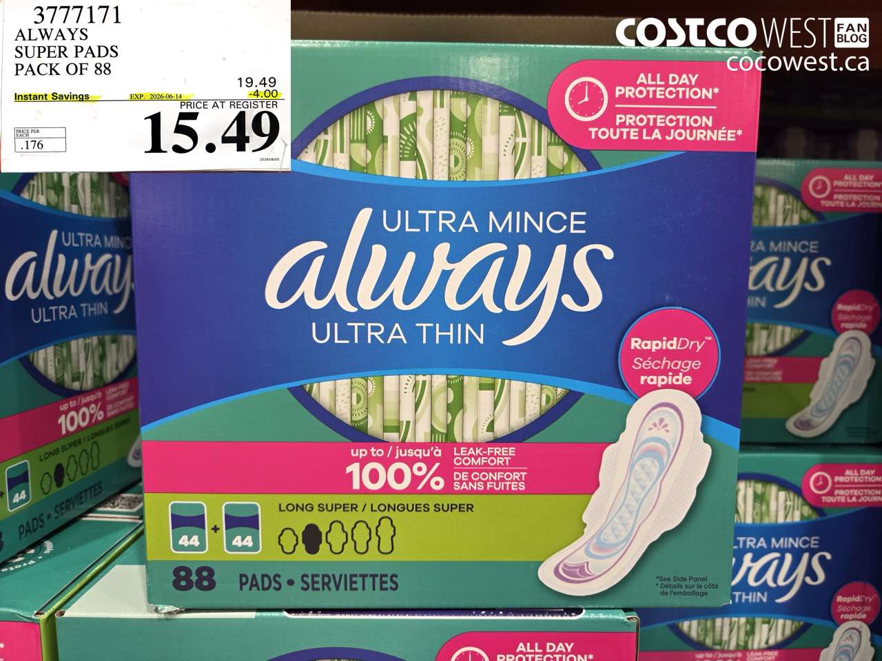 3777171 ALWAYS SUPER PADS PACK OF 88 ($4.00 INSTANT SAVINGS EXPIRES ON 2026-06-14) $15.49