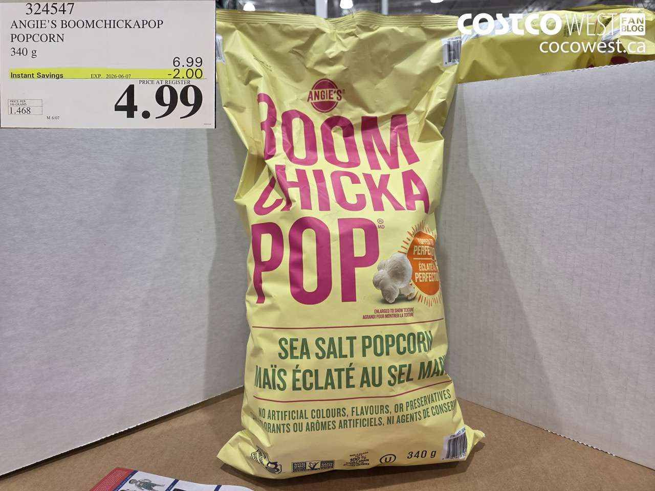 324547 ANGIE'S BOOMCHICKAPOP POPCORN 340 G ($2.00 INSTANT SAVINGS EXPIRES ON 2026-06-07) $4.99