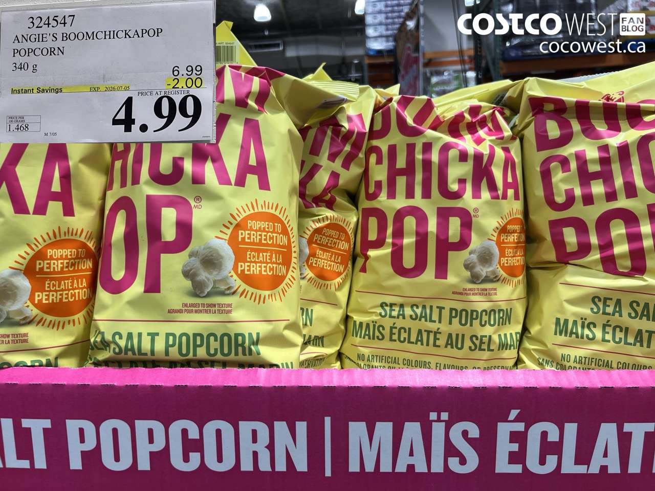 324547 ANGIE'S BOOMCHICKAPOP POPCORN 340 G ($2.00 INSTANT SAVINGS EXPIRES ON 2026-07-05) $4.99