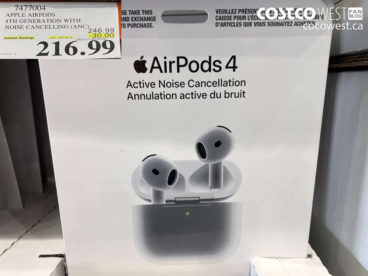 7477004 APPLE AIRPODS 4TH GENERATION WITH NOISE CANCELLING (ANC) ($30.00 INSTANT SAVINGS EXPIRES ON 2026-06-18) $216.99