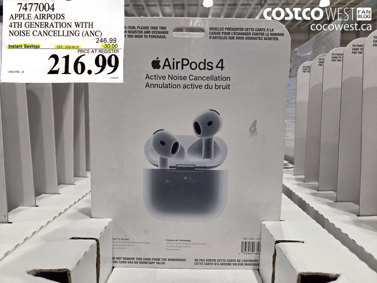 7477004 APPLE AIRPODS 4TH GENERATION WITH NOISE CANCELLING (ANC) ($30.00 INSTANT SAVINGS EXPIRES ON 2026-06-18) $216.99