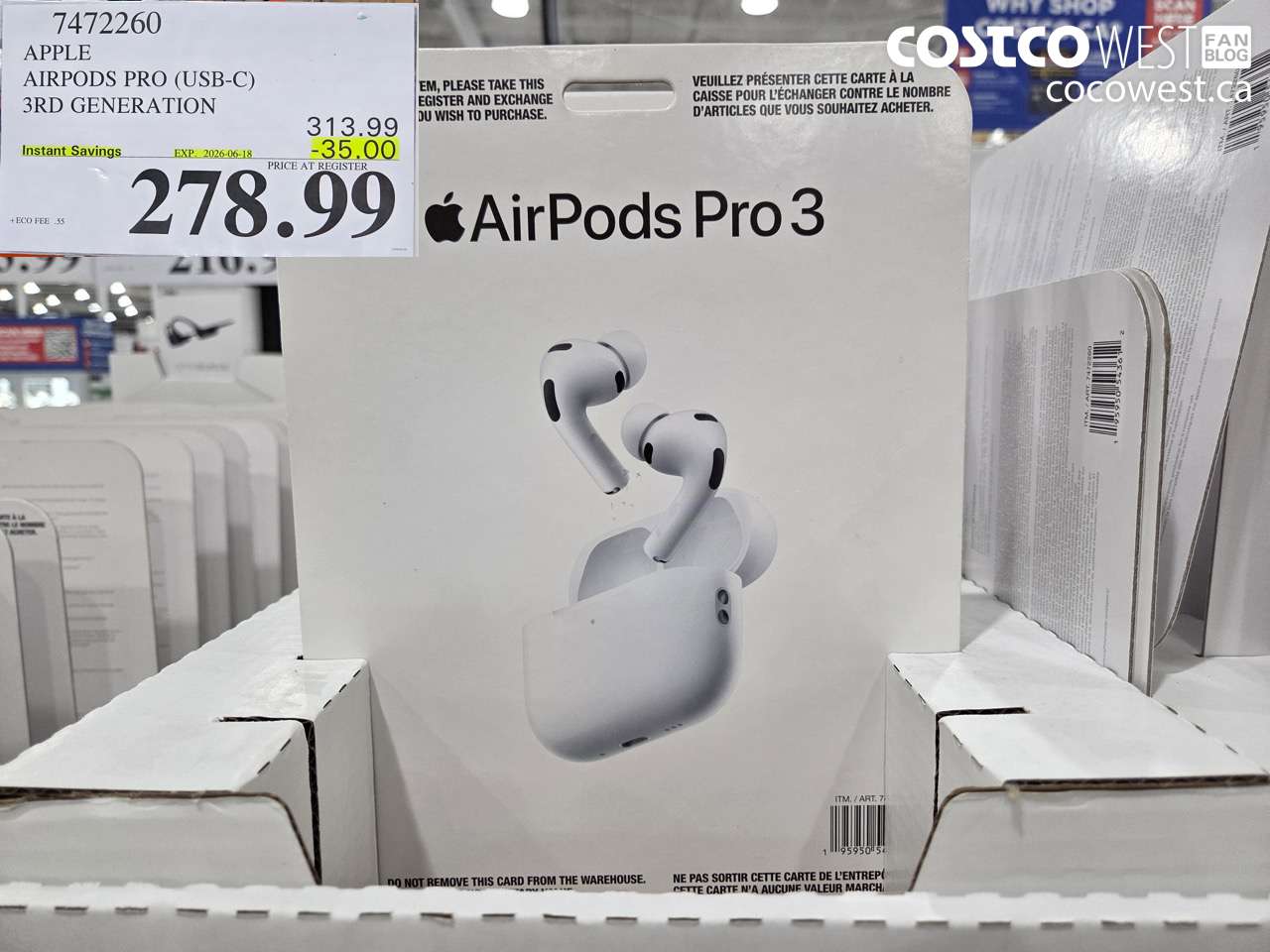 7472260 APPLE AIRPODS PRO (USB-C) 3RD GENERATION ($35.00 INSTANT SAVINGS EXPIRES ON 2026-06-18) $278.99