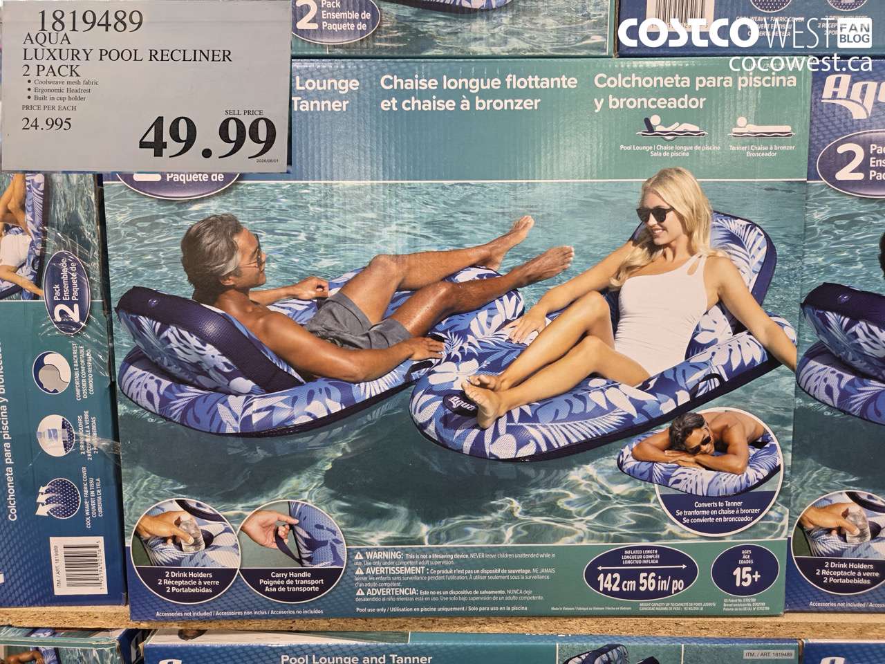 1819489 AQUA LUXURY POOL RECLINER 2 PACK $49.99