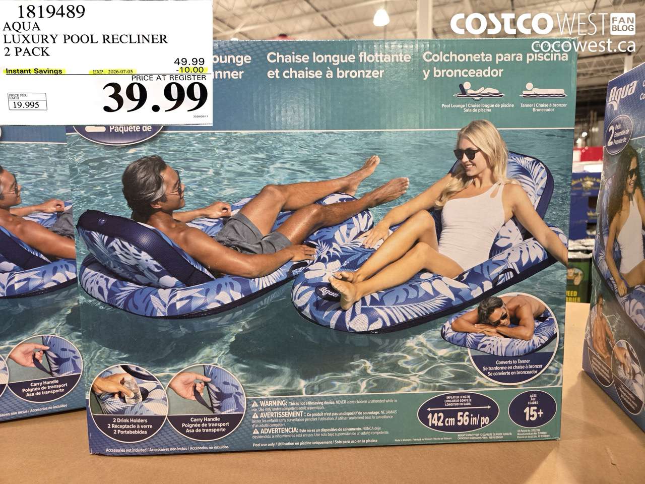 1819489 AQUA LUXURY POOL RECLINER 2 PACK ($10.00 INSTANT SAVINGS EXPIRES ON 2026-07-05) $39.99