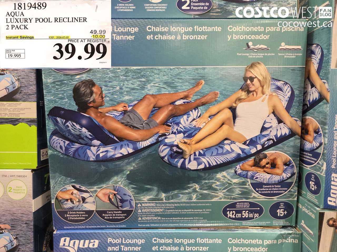 1819489 AQUA LUXURY POOL RECLINER 2 PACK ($10.00 INSTANT SAVINGS EXPIRES ON 2026-07-05) $39.99