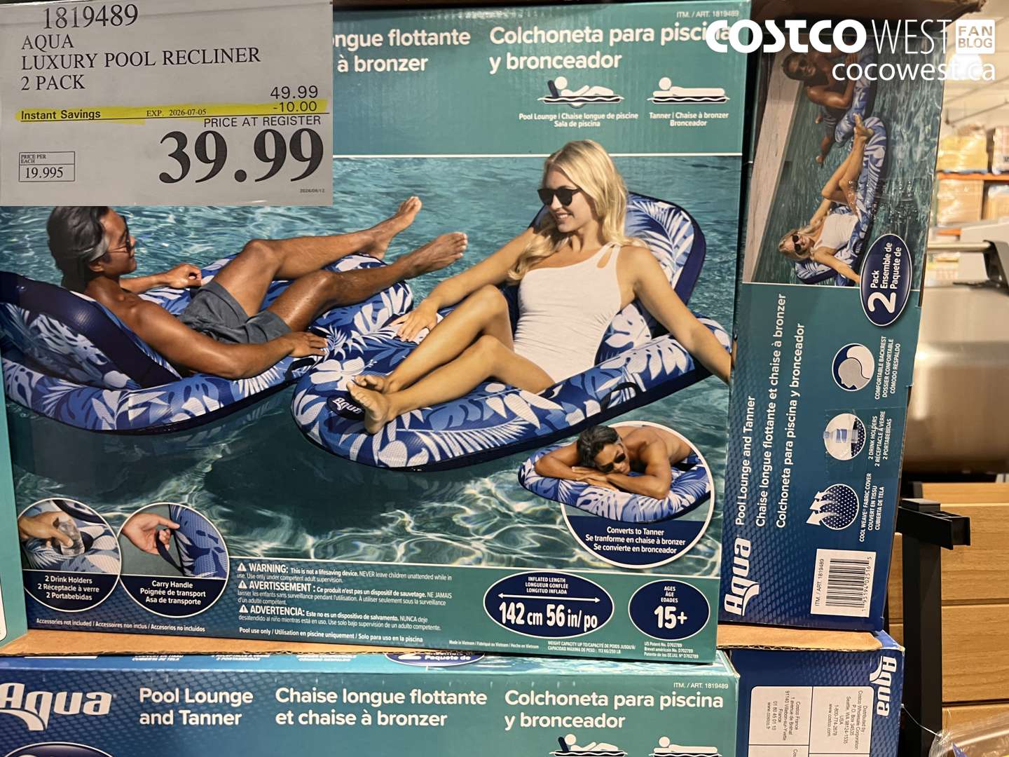 1819489 AQUA LUXURY POOL RECLINER 2 PACK ($10.00 INSTANT SAVINGS EXPIRES ON 2026-07-05) $39.99