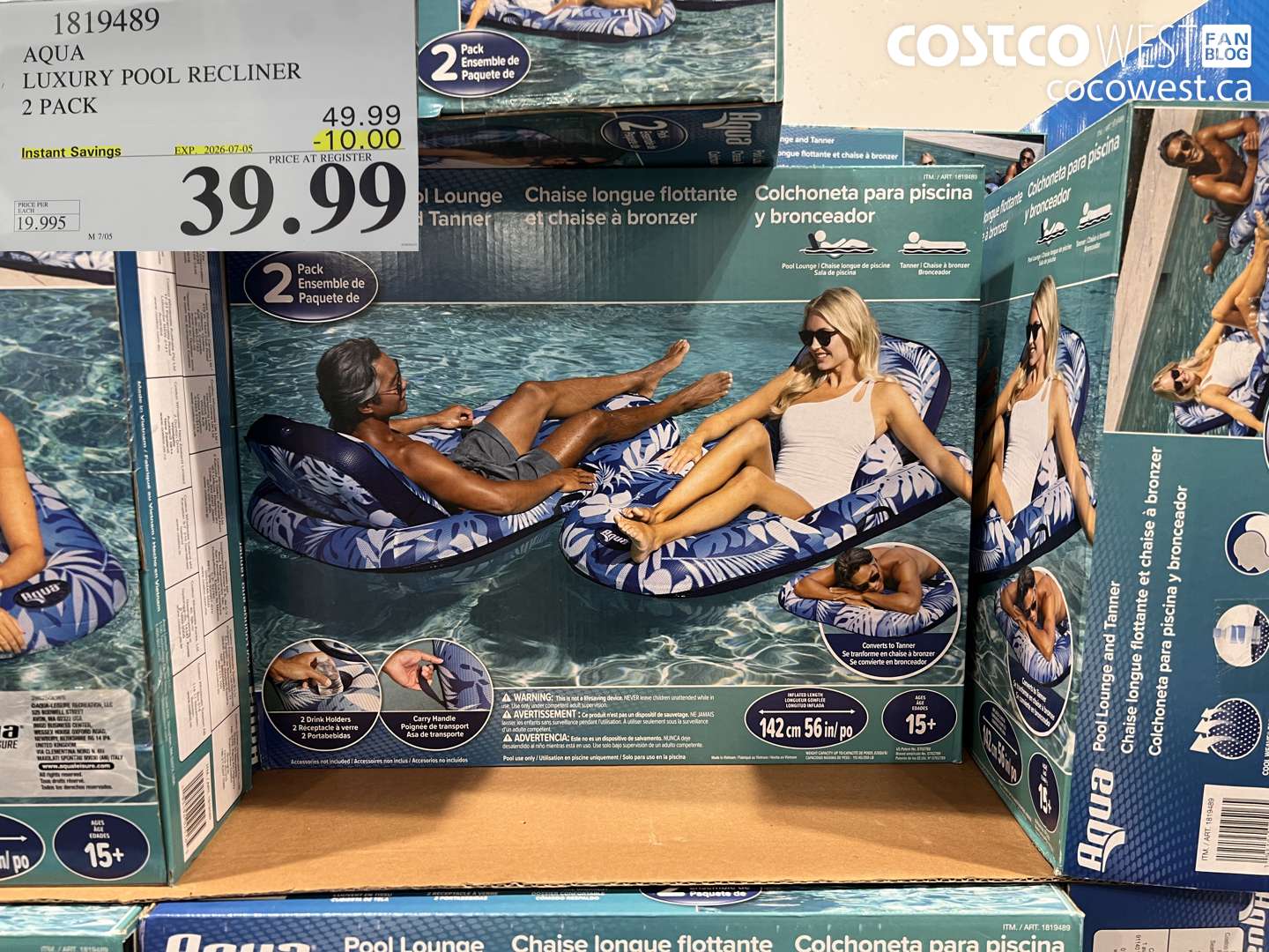 1819489 AQUA LUXURY POOL RECLINER 2 PACK ($10.00 INSTANT SAVINGS EXPIRES ON 2026-07-05) $39.99