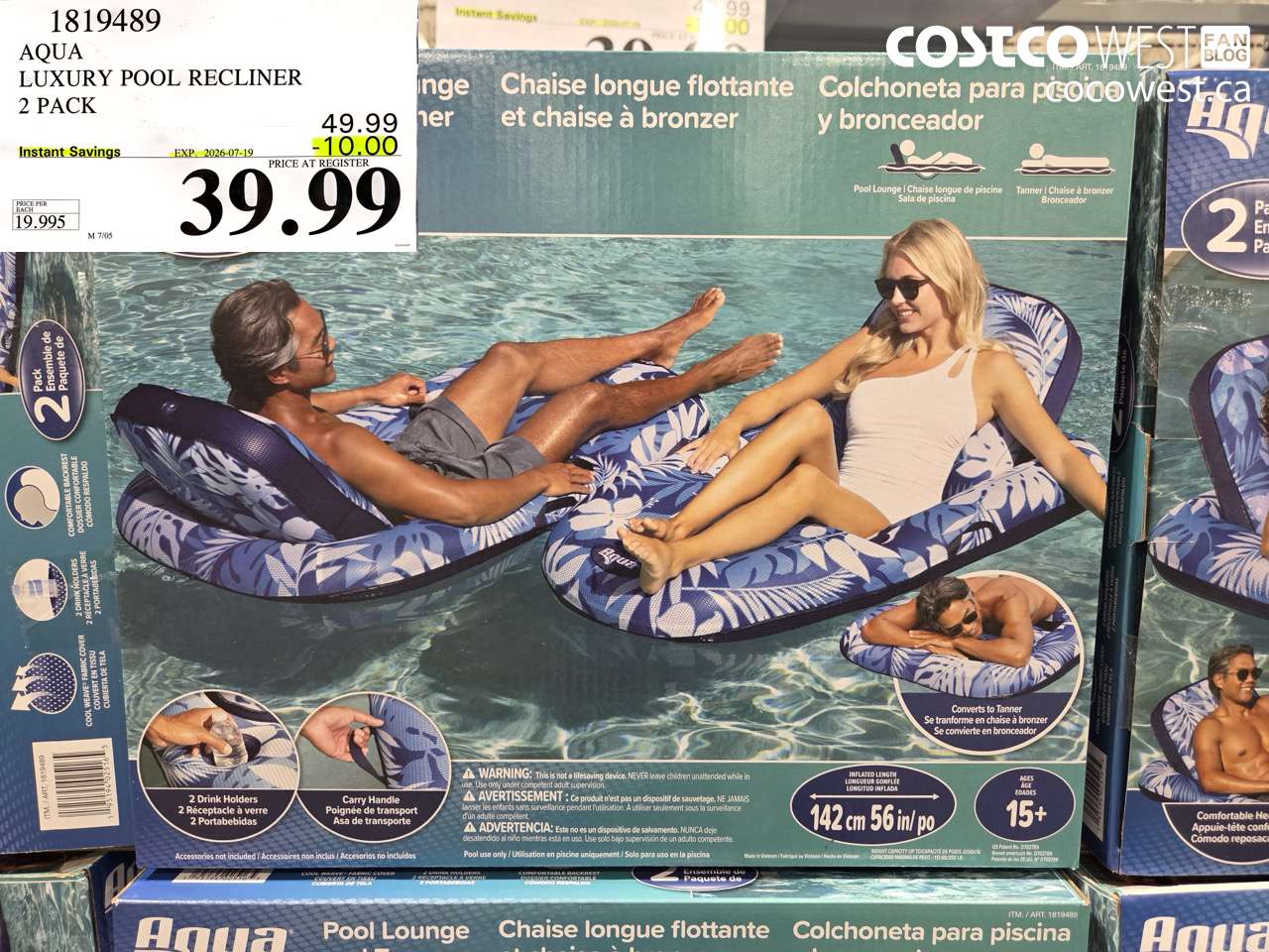 1819489 AQUA LUXURY POOL RECLINER 2 PACK ($10.00 INSTANT SAVINGS EXPIRES ON 2026-07-19) $39.99
