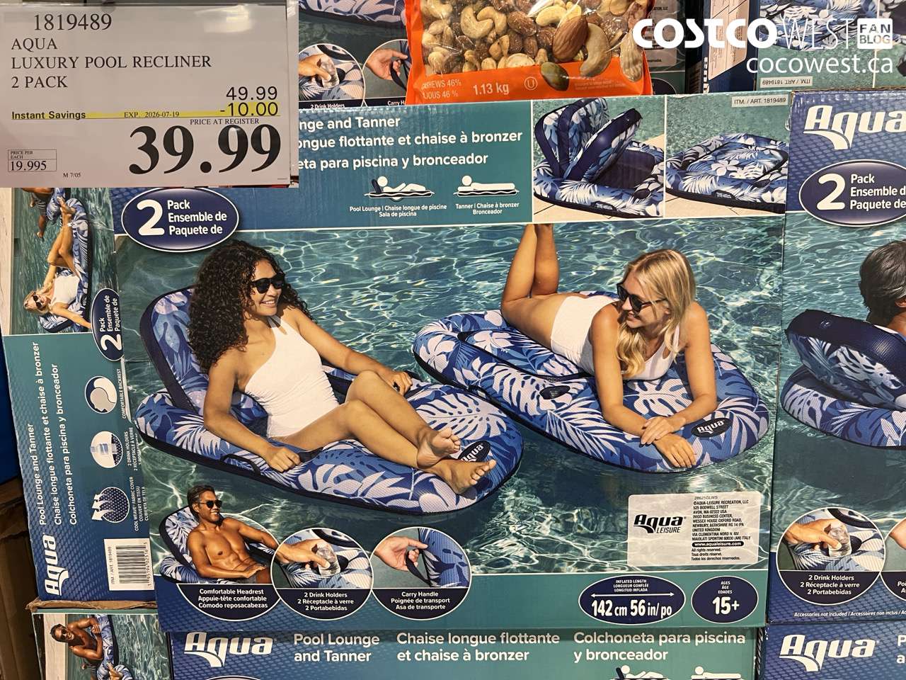 1819489 AQUA LUXURY POOL RECLINER 2 PACK ($10.00 INSTANT SAVINGS EXPIRES ON 2026-07-19) $39.99