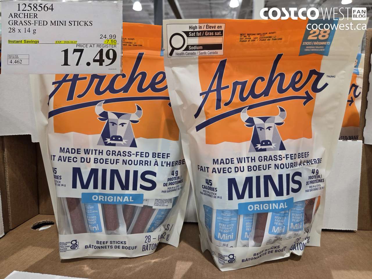 1258564 ARCHER GRASS-FED MINI STICKS 28 X 14 G ($7.50 INSTANT SAVINGS EXPIRES ON 2026-06-07) $17.49