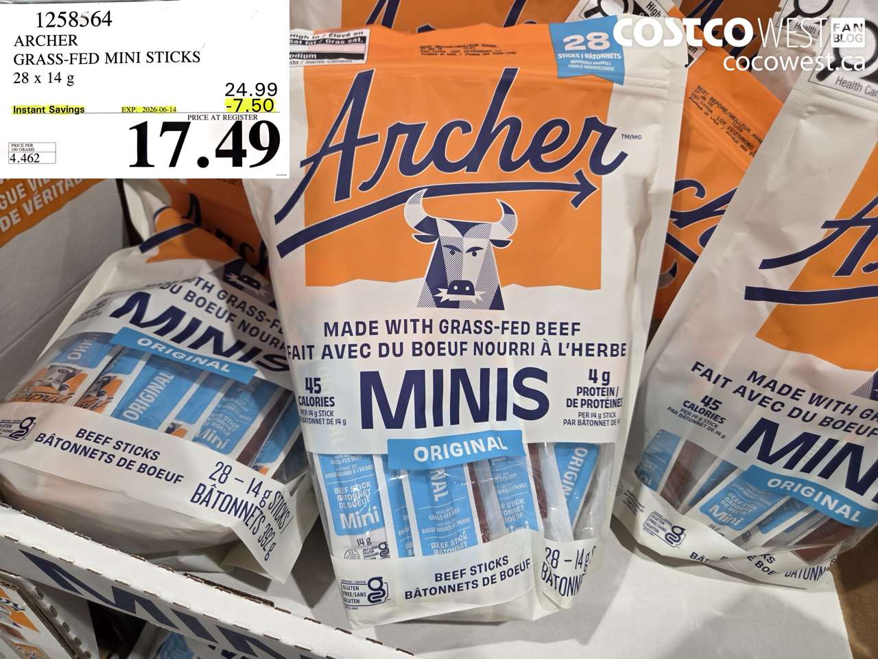 1258564 ARCHER GRASS-FED MINI STICKS 28 X 14 G ($7.50 INSTANT SAVINGS EXPIRES ON 2026-06-14) $17.49