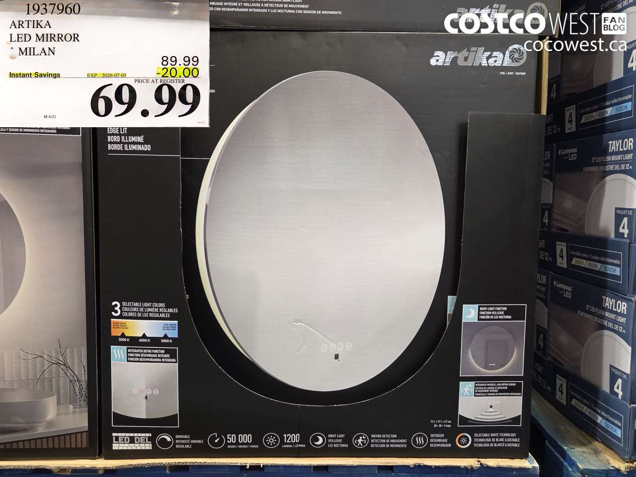 1937960 ARTIKA LED MIRROR MILAN ($20.00 INSTANT SAVINGS EXPIRES ON 2026-07-05) $69.99