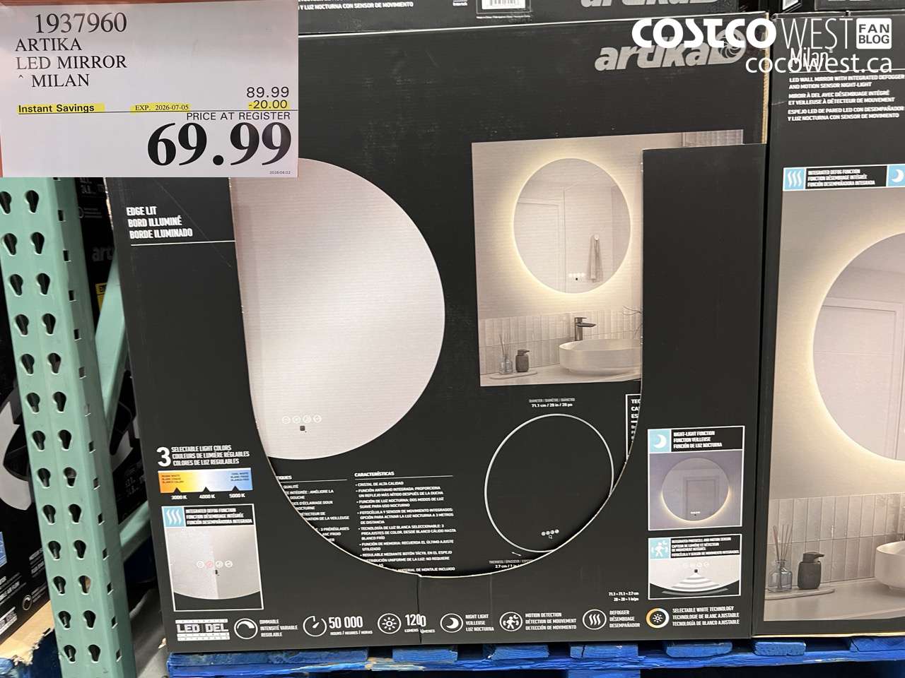 1937960 ARTIKA LED MIRROR MILAN ($20.00 INSTANT SAVINGS EXPIRES ON 2026-07-05) $69.99
